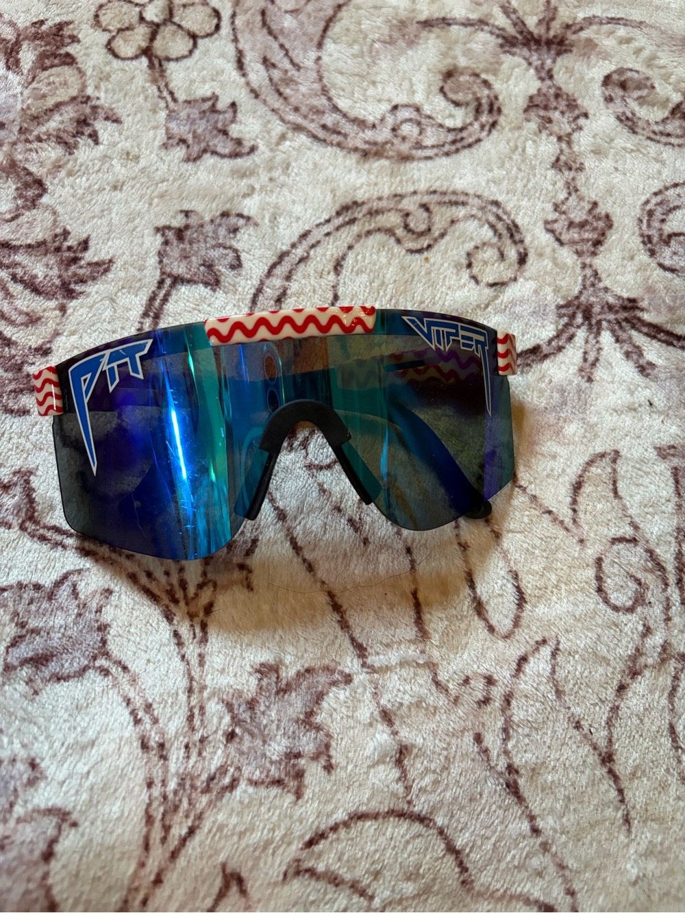 Pit Viper Blue Mirrored Shield Sunglasses Red White